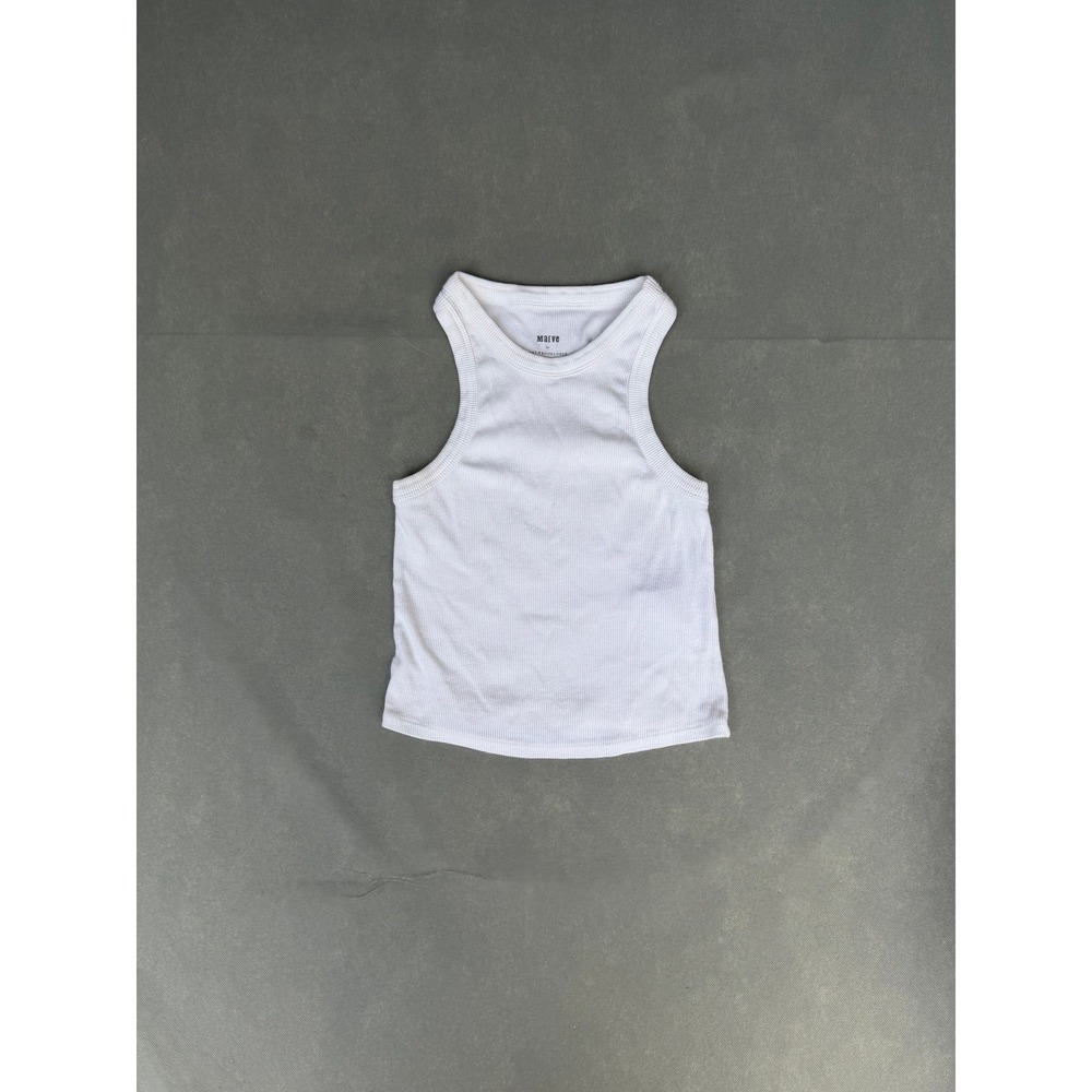 Maeve Anthropologie White Ribbed High Neck Racerback Tank Top XXS OB1511500